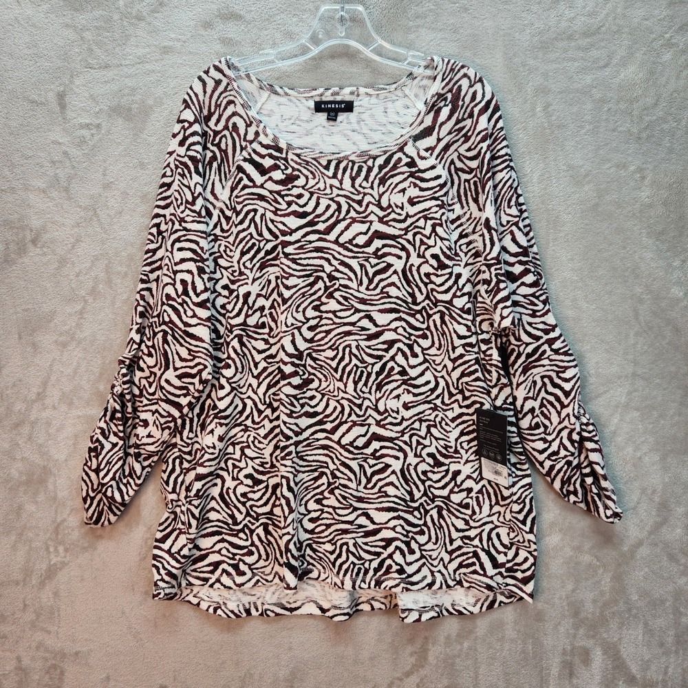 Kinesis Womens Plus 2X Zebra Print Ruched Long Sleeve Top Activewear Workout Gym